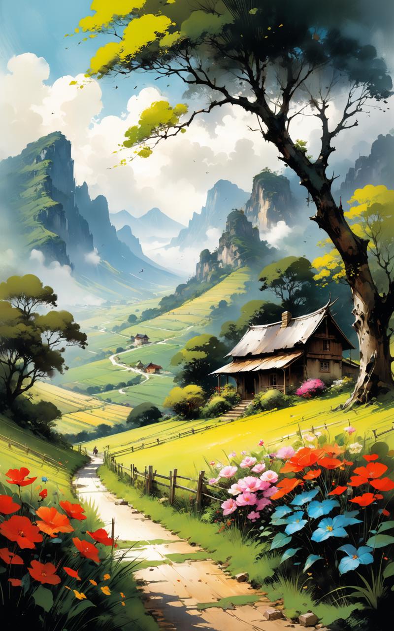 04540-2044059287-Create a vibrant and picturesque scene illustrating idyllic homestead. The setting is a serene garden nestled in a verdant valle.png